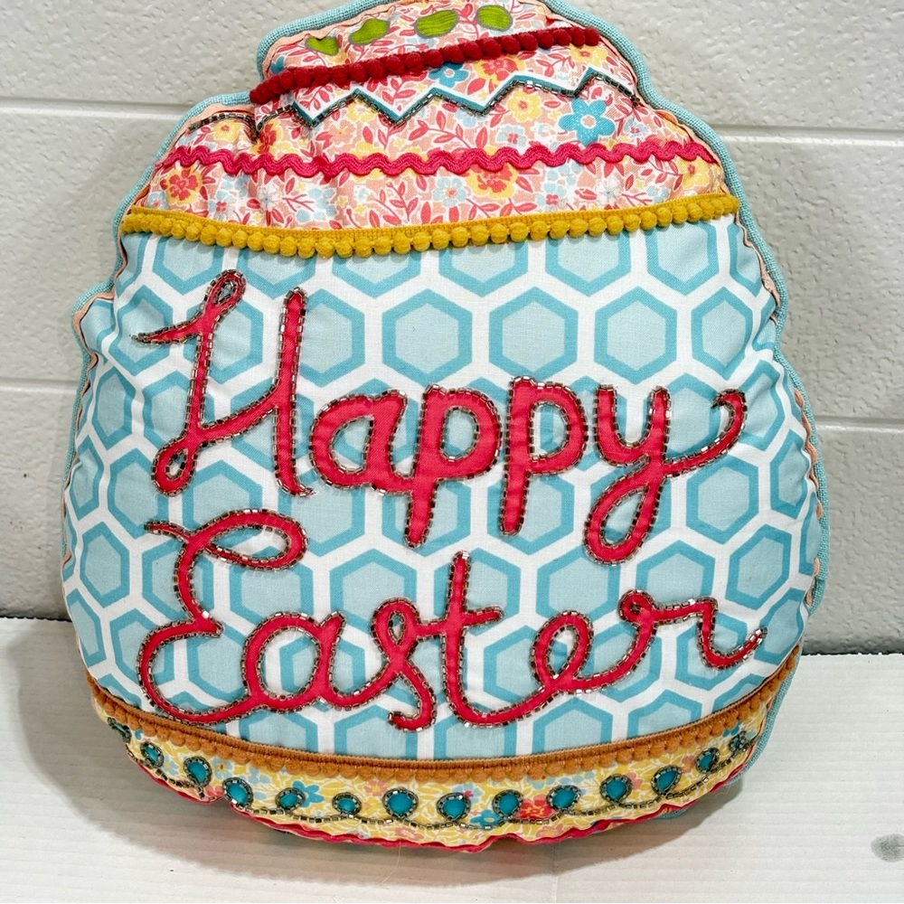 Happy Easter Embellished Egg Shaped Pillow 14” X 15” By Christmas Tree Shop
